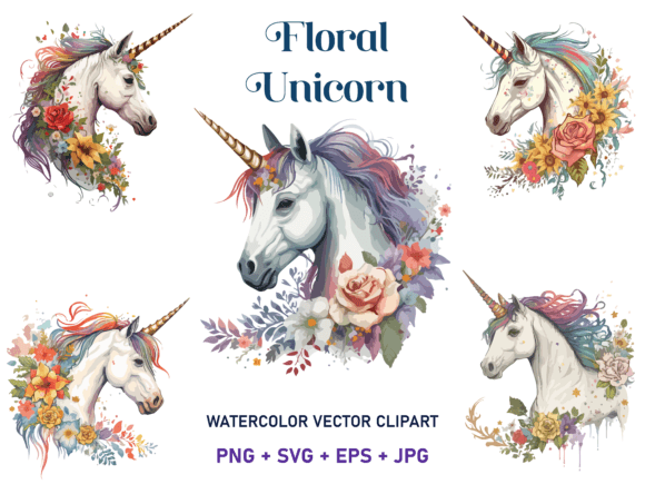 Download Watercolor Floral Unicorn Vector Clipart - Watercolor Collection