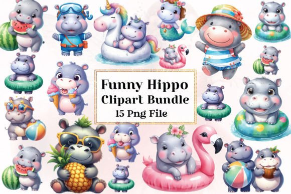 Download Funny Hippo in Pool Party - Art Collection