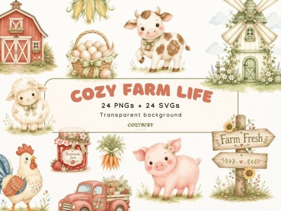 Download Farm Watercolor Cliparts. Cute Animals - Premium Resources