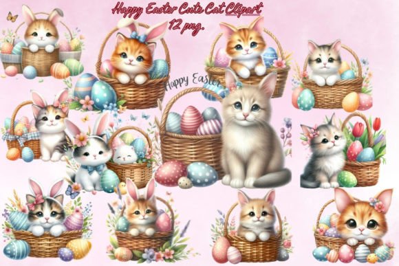 Download Happy Easter Cute Cat Bunny Clipart - Art Collection