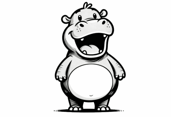 Download Cute Cartoon Hippo Illustration - Art Collection