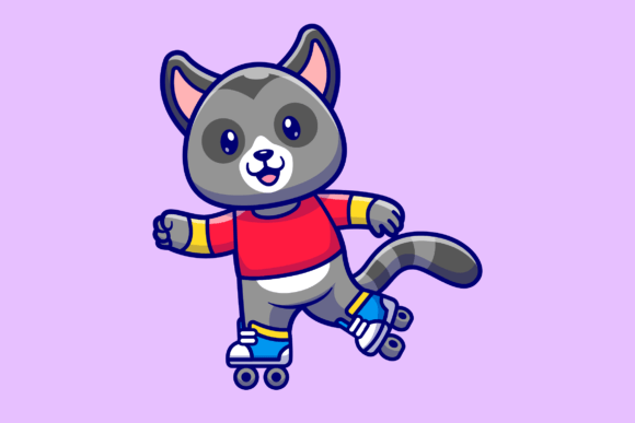 Download Cute Racoon Playing Roller Skate Cartoon - Art Collection