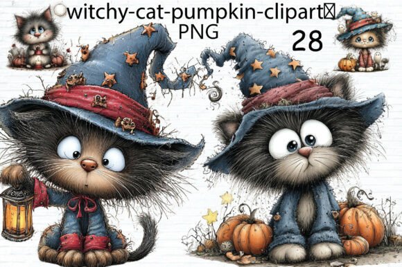 Download Cute Witchy Cat Pumpkin Clipart PNG - Art Collection