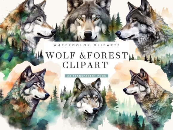 Download Watercolor Wolf and Forest Clipart - Watercolor Collection