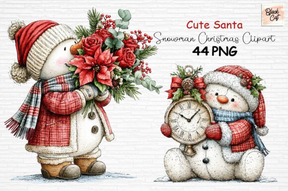 Download Cute Santa Snowman Christmas Clipart PNG - Art Collection