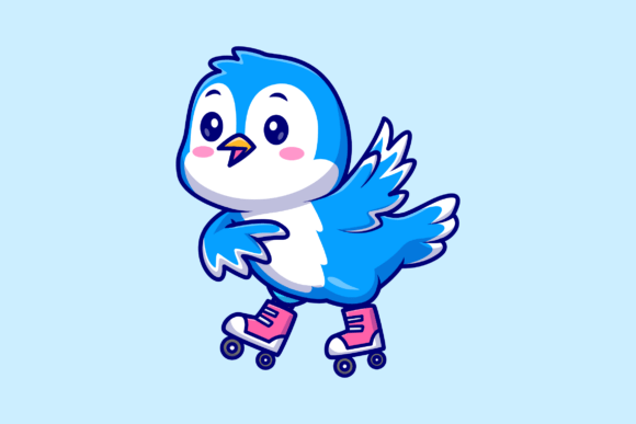 Download Cute Bird Playing Roller Skate Cartoon - Art Collection