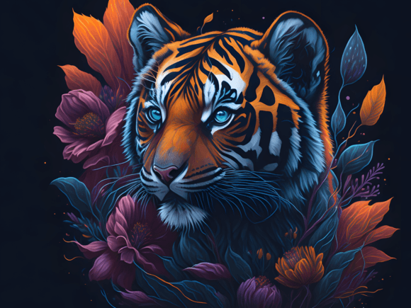 Download Cute Floral Tiger Illustration Art 7 - Art Collection
