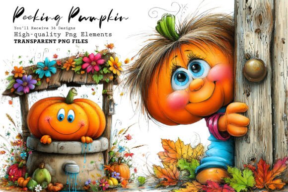 Download Whimsical Peeking Pumpkin Clipart Bundle - Art Collection