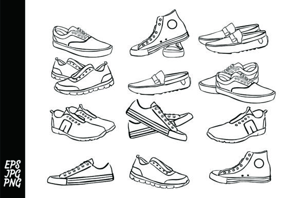 Download 12 Kinds of Shoes with Line Art Style - Art Collection