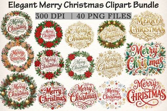 Download Elegant Merry Christmas Clipart Bundle - Art Collection