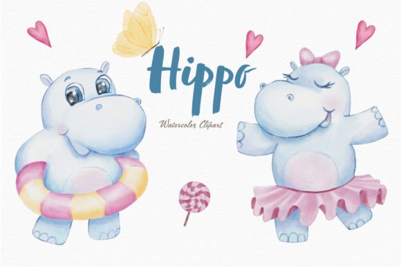 Download Cute Hippo Watercolor Clipart Ballet Png - Watercolor Collection