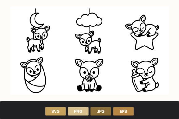 Download Baby Deer Line Art Cute Animal Set - Art Collection