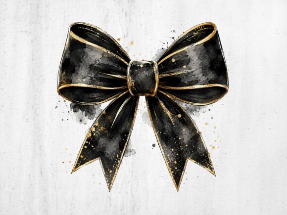 Download Black and Gold Bow Watercolor PNG File - Watercolor Collection