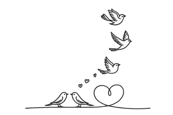 Download Continuous Line Birds &amp; Heart - Art Collection