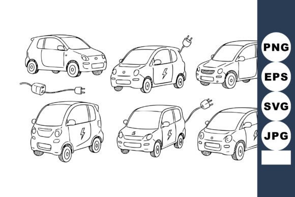Download Electric Car Line Art Set with Plugs and - Art Collection