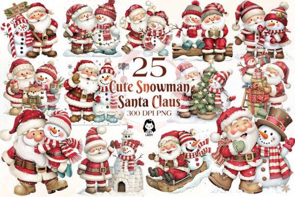 Download Cute Santa &amp; Snowman Christmas Clipart - Art Collection