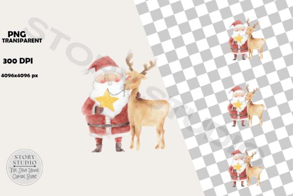 Download Watercolor Christmas Santa Reindeer Art - Watercolor Collection