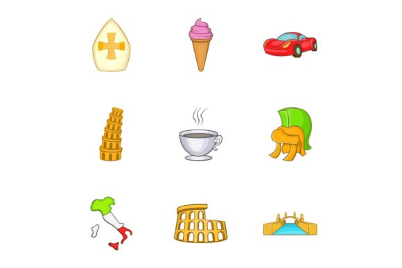 Download Trip to Italy Icons Set, Cartoon Style - Art Collection