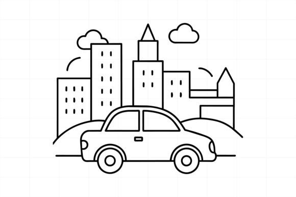 Download City with Car Line Art Illustration - Art Collection