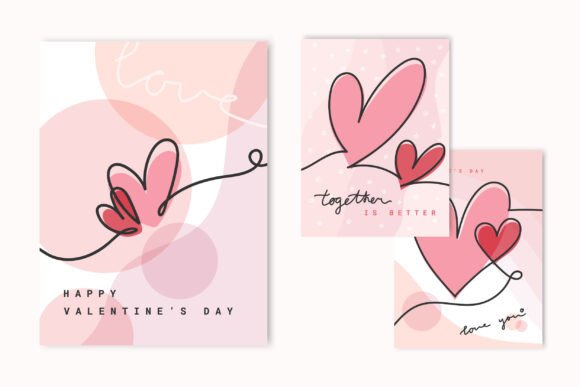 Download Valentine Cards with One Line Hearts - Art Collection
