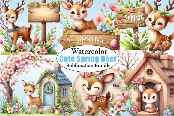 Download Watercolor Cute Spring Deer PNG Clipart - Watercolor Collection