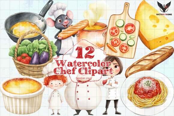 Download Cute Watercolor Chef Clipart PNG - Watercolor Collection