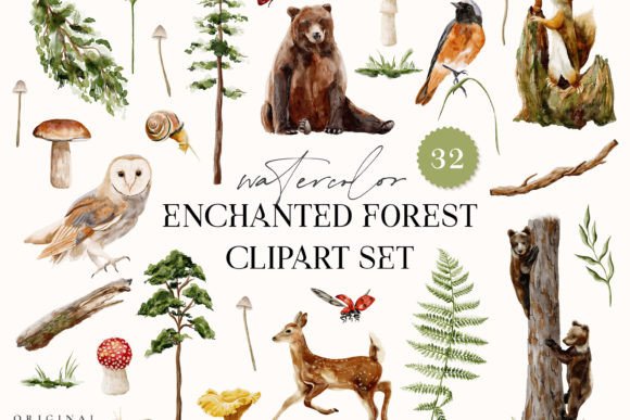 Download Enchanted Forest Watercolor Animals Tree - Watercolor Collection