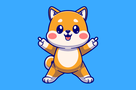 Download Cute Shiba Inu Dog Celebrating Cartoon - Art Collection