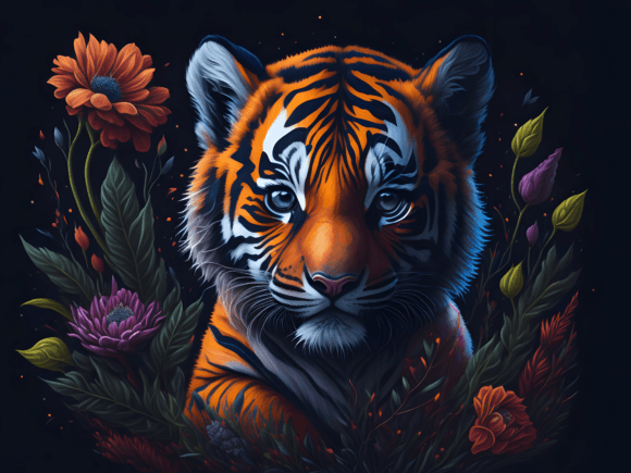 Download Cute Floral Tiger Illustration Art 6 - Art Collection