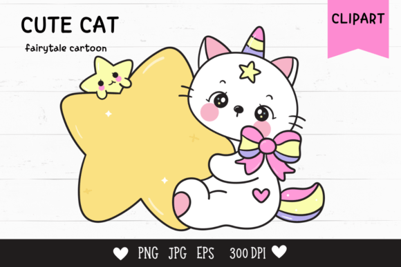 Download Cute Cat Cartoon Hug Star Kawaii Clipart - Art Collection
