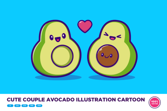 Download Cute Couple Avocado Illustration Cartoon - Art Collection