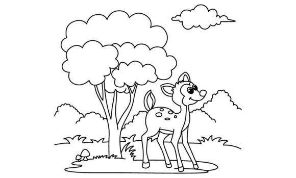 Download Funny Deer Cartoon Vector Coloring Page - Art Collection