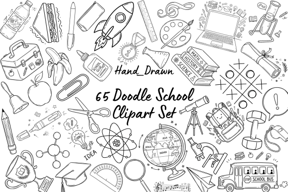 Download 65 Back to School Doodle Clipart Set - Art Collection