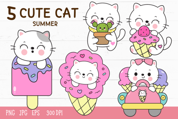 Download Cute Cat Summer Kawaii Kitten Cartoon - Art Collection