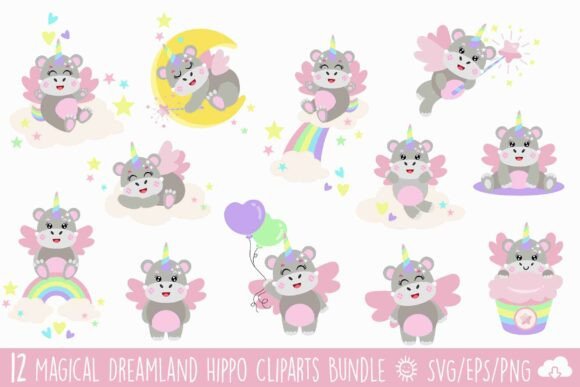 Download Magical Dreamland Hippo Clipart Bundle - Art Collection
