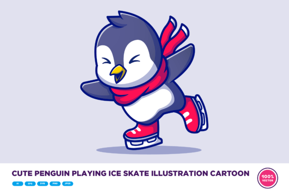 Download Cute Penguin Playing Ice Skate Cartoon - Art Collection