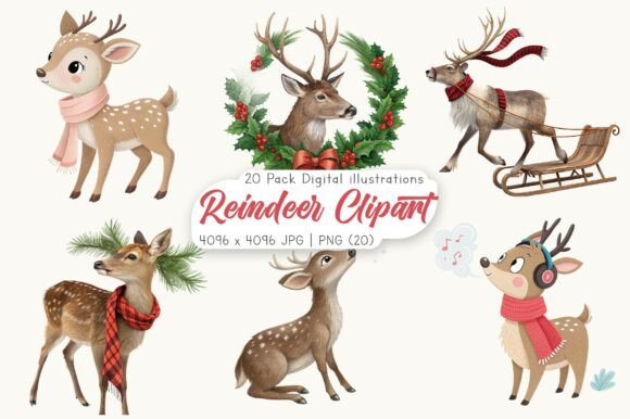 Download Watercolor Reindeer Clipart Bundle - Watercolor Collection