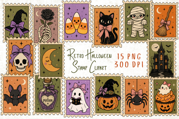 Download Retro Halloween Stamp Clipart PNG - Art Collection