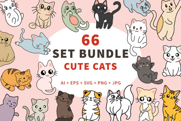 Download 66 Bundle Cute Cats Kitten Cartoon Happy - Art Collection