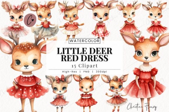Download Little Deer Red Dress Clipart, Deer PNG - Art Collection