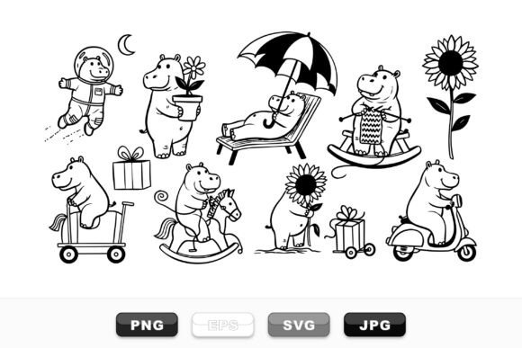 Download Cute Hippo Vector Clipart Set - Art Collection