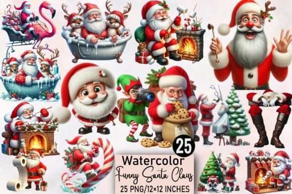 Download Watercolor Funny Santa Claus Clipart - Santa claus Collection