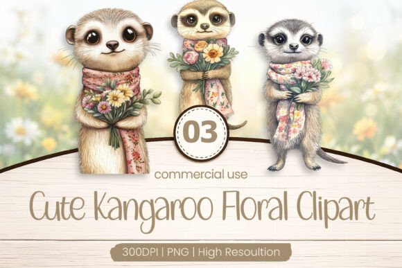 Download Cute Kangaroo Floral Clipart PNG - Art Collection