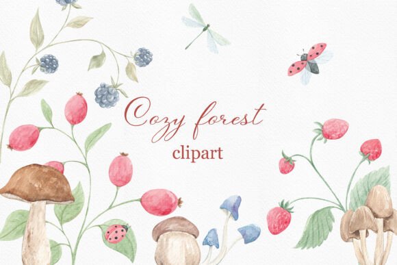 Download Watercolor Cozy Forest Clipart, Mushroom - Watercolor Collection