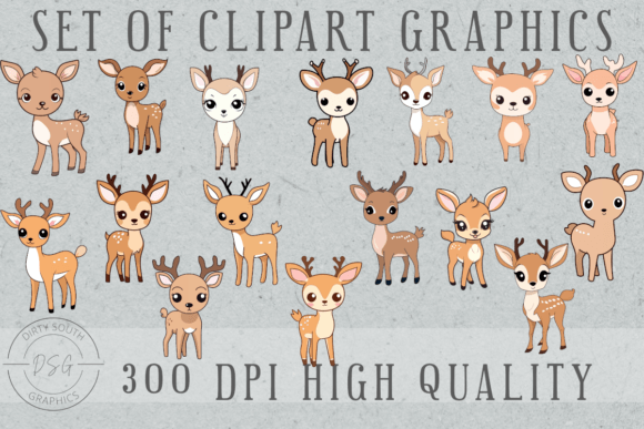 Download Set of 16 Cute Hand Drawn Deer Line Art - Art Collection