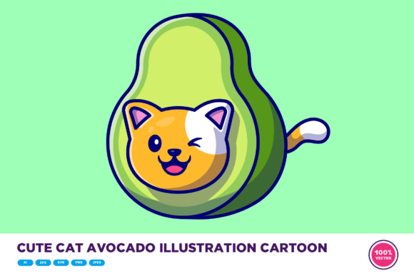 Download Cute Cat Avocado Illustration Cartoon - Art Collection