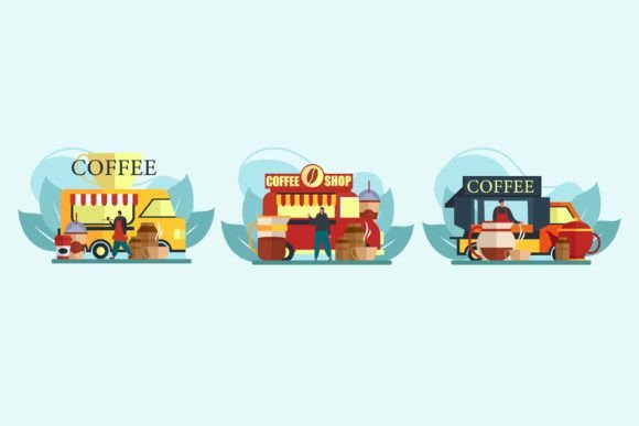 Download Cafe Shop on Top of the Car Flat Design - Flat design Collection