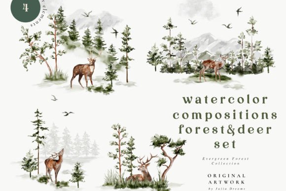 Download Watercolor Forest Deer Clipart Set - Watercolor Collection