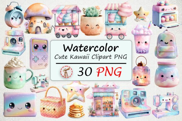 Download Watercolor Cute Kawaii Clipart PNG - Watercolor Collection