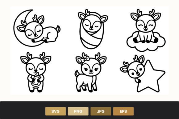 Download Cute Baby Deer Line Art Set - Art Collection